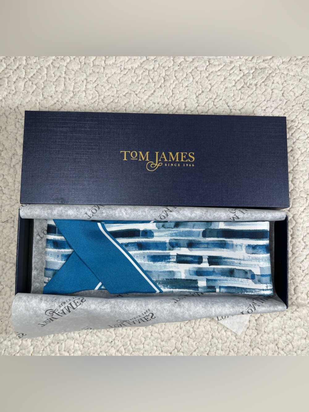Tom James Blue Abstract 100% Silk Scarf
